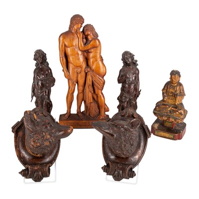 Lot 473 - A pair of Black Forest carved and stained walnut trophy heads, mid to late 19th century