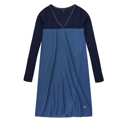Lot 419 - Louis Vuitton Blue Wool Colourblock Ribbed Dress - Size M