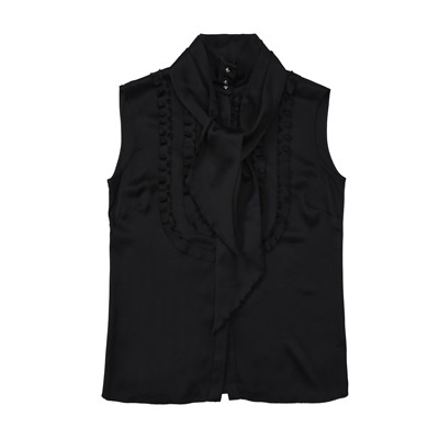 Lot 199 - Chanel Black Silk Pussy Bow Blouse - Size 44