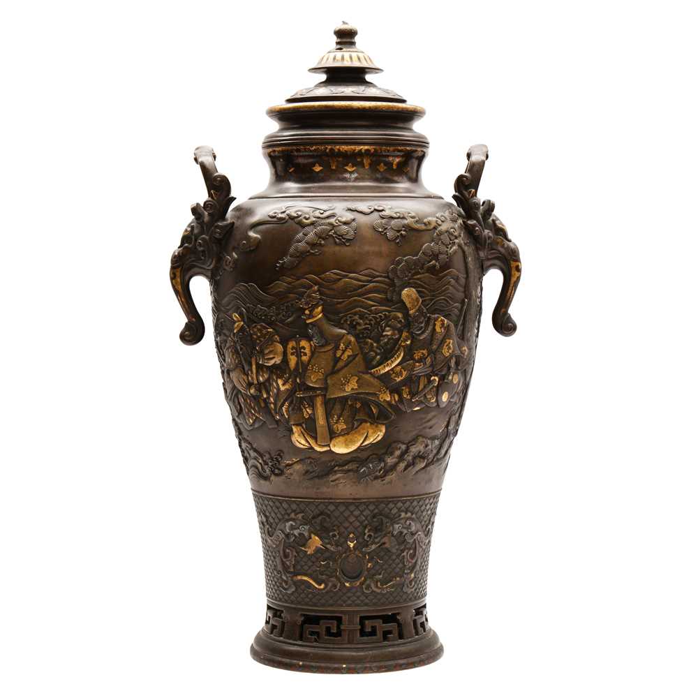 60 - A fine and large Japanese mixed-metal and bronze vase and cover, Meiji period