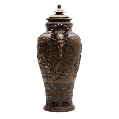 Lot 60 - A fine and large Japanese mixed-metal and bronze vase and cover, Meiji period