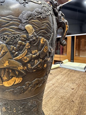 Lot 60 - A fine and large Japanese mixed-metal and bronze vase and cover, Meiji period