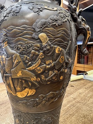 Lot 60 - A fine and large Japanese mixed-metal and bronze vase and cover, Meiji period
