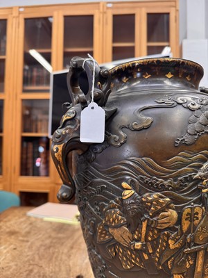 Lot 60 - A fine and large Japanese mixed-metal and bronze vase and cover, Meiji period