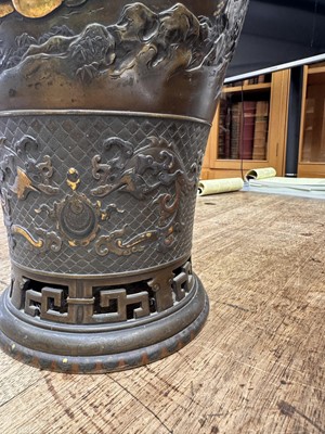 Lot 60 - A fine and large Japanese mixed-metal and bronze vase and cover, Meiji period