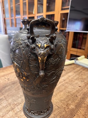 Lot 60 - A fine and large Japanese mixed-metal and bronze vase and cover, Meiji period