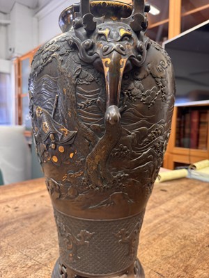 Lot 60 - A fine and large Japanese mixed-metal and bronze vase and cover, Meiji period