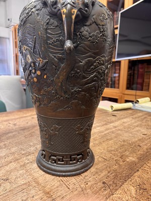 Lot 60 - A fine and large Japanese mixed-metal and bronze vase and cover, Meiji period