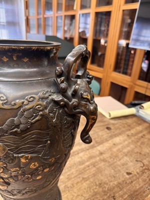 Lot 60 - A fine and large Japanese mixed-metal and bronze vase and cover, Meiji period