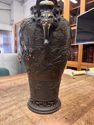 Lot 60 - A fine and large Japanese mixed-metal and bronze vase and cover, Meiji period