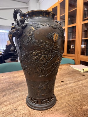 Lot 60 - A fine and large Japanese mixed-metal and bronze vase and cover, Meiji period