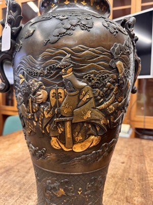 Lot 60 - A fine and large Japanese mixed-metal and bronze vase and cover, Meiji period