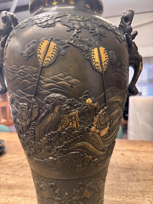 Lot 60 - A fine and large Japanese mixed-metal and bronze vase and cover, Meiji period