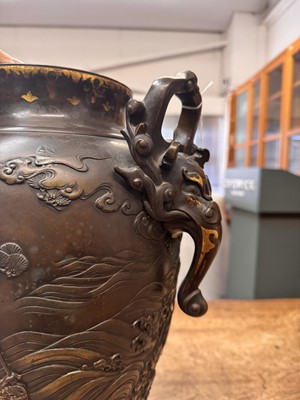 Lot 60 - A fine and large Japanese mixed-metal and bronze vase and cover, Meiji period