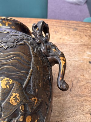 Lot 60 - A fine and large Japanese mixed-metal and bronze vase and cover, Meiji period