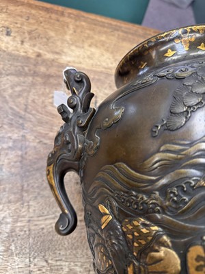 Lot 60 - A fine and large Japanese mixed-metal and bronze vase and cover, Meiji period