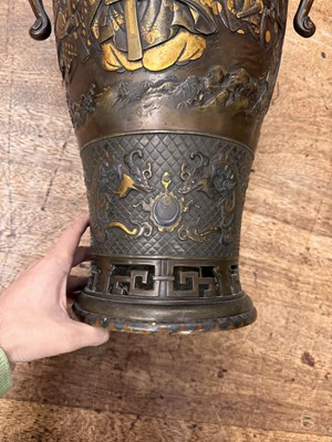 Lot 60 - A fine and large Japanese mixed-metal and bronze vase and cover, Meiji period