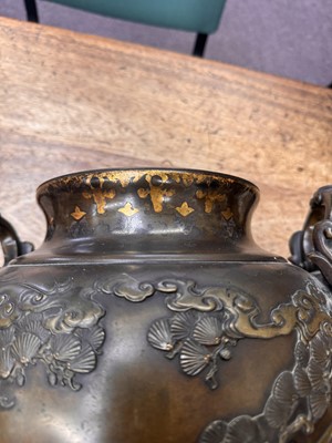 Lot 60 - A fine and large Japanese mixed-metal and bronze vase and cover, Meiji period