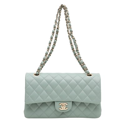 Lot 51 - Chanel Duck Egg Blue Medium Classic Double Flap Bag