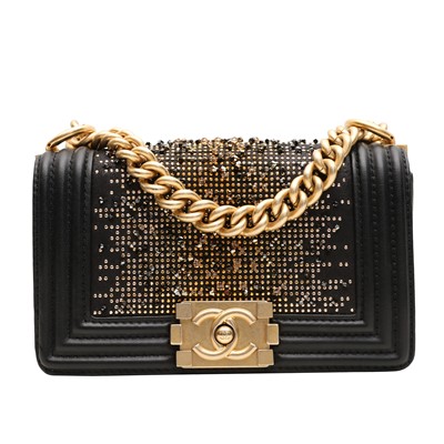 Lot 171 - Chanel Black Small Strass Embellished Boy Bag