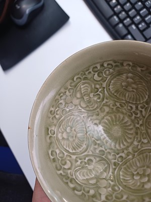 Lot 466 - A Chinese Yaozhou celadon 'chrysanthemum' moulded bowl, Northern Song dynasty