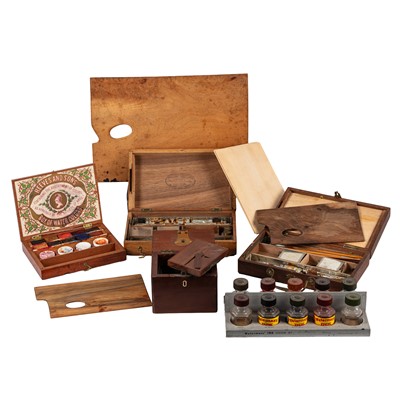 Lot 138 - A Collection of Artist's Materials including a Mahogany Artist's box