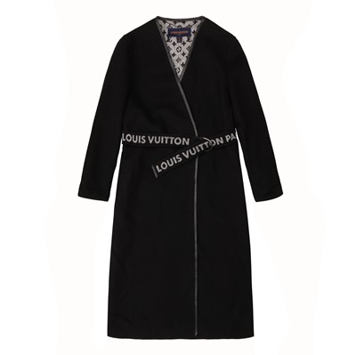 Lot 203 - Louis Vuitton Black Wool Monogram Wrap Coat - Size 40