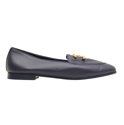 Lot 11 - Chanel Navy CC Pearl Flat Loafer - Size 39