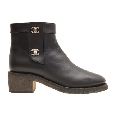 Lot 223 - Chanel Black Turnlock Crepe Ankle Boot - Size 39