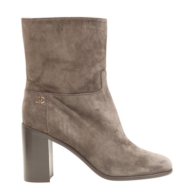 Lot 31 - Chanel Grey CC Block Heel Ankle Boot - Size 39