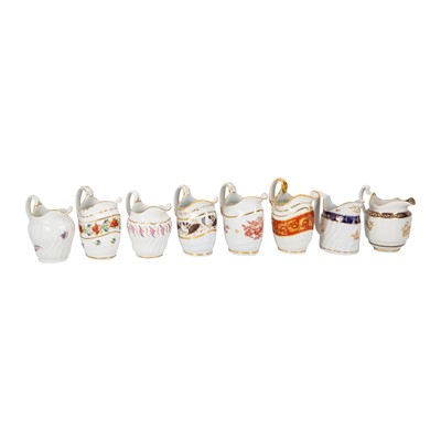 Lot 328 - Worcester porcelain, eight cream jugs circa 1783-1840, to include Flight Barr and Flight Barr & Barr