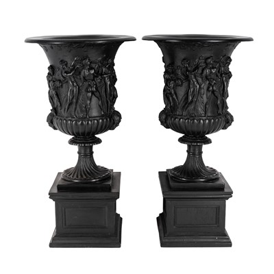 Lot 134 - A pair of contemporary bronzed resin classical urns