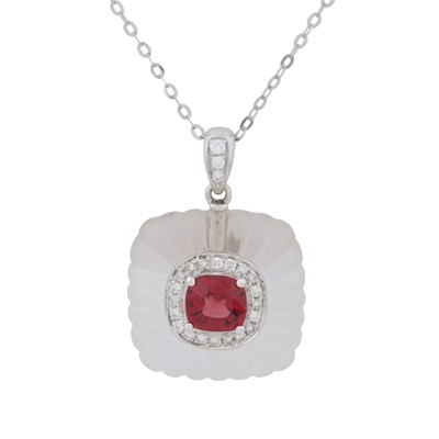 Lot 372 - A ruby, diamond, and rock crystal pendant necklace