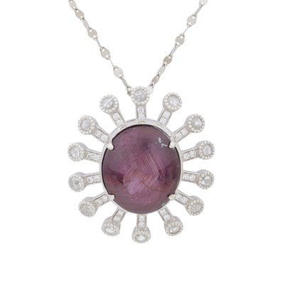 Lot 374 - A star ruby and diamond pendant necklace