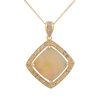 Lot 297 - An opal and diamond pendant necklace