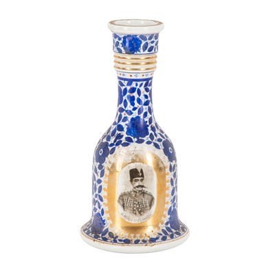 Lot 254 - A late 19th century porcelain huqqa base decorated with portraits Mozzaffar ad-Din Shah Qajar
