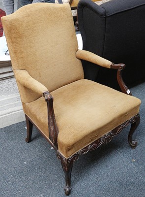 Lot 811 - A George III elbow chair, scroll arms,...