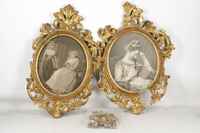 Lot 472 - A pair of oval carved oak giltwood Florentine...