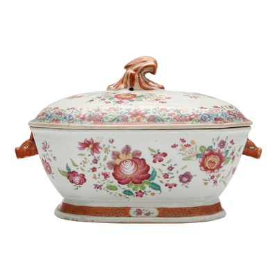 Lot 65 - A Chinese famille-rose 'floral' tureen and cover, Qing dynasty, Qianlong period