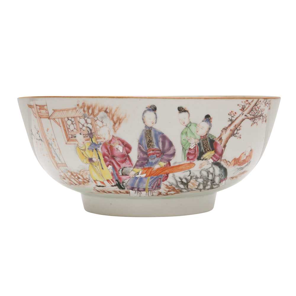 Lot 543 - A Chinese famille-rose 'figural' punch bowl, Qing dynasty, Yongzheng / Qianlong period
