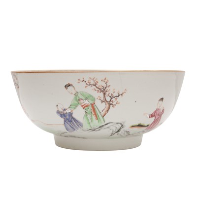 Lot 543 - A Chinese famille-rose 'figural' punch bowl, Qing dynasty, Yongzheng / Qianlong period