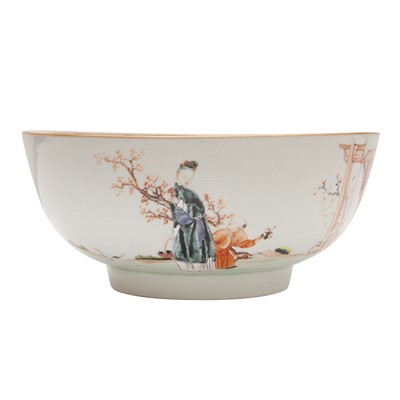 Lot 543 - A Chinese famille-rose 'figural' punch bowl, Qing dynasty, Yongzheng / Qianlong period