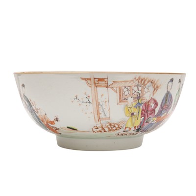 Lot 543 - A Chinese famille-rose 'figural' punch bowl, Qing dynasty, Yongzheng / Qianlong period