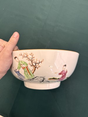 Lot 543 - A Chinese famille-rose 'figural' punch bowl, Qing dynasty, Yongzheng / Qianlong period
