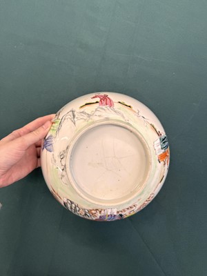 Lot 543 - A Chinese famille-rose 'figural' punch bowl, Qing dynasty, Yongzheng / Qianlong period