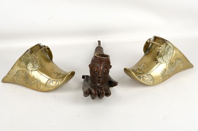 Lot 525 - A pair of South American brass stirrups with...