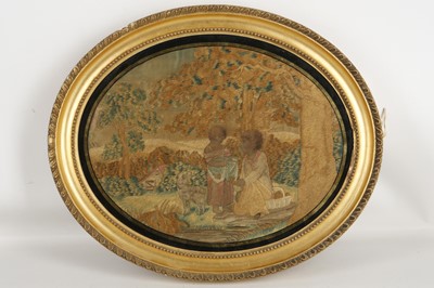 Lot 533 - An oval 19th century, silk needlework picture...