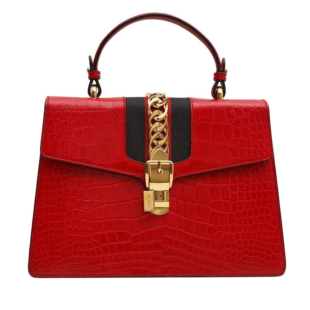 Lot 22 - λ Gucci Red Crocodile Sylvie Medium Top Handle Bag