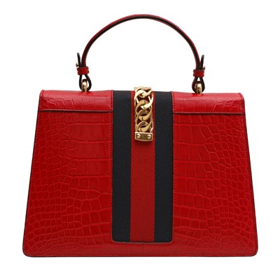Lot 22 - λ Gucci Red Crocodile Sylvie Medium Top Handle Bag