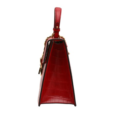Lot 22 - λ Gucci Red Crocodile Sylvie Medium Top Handle Bag